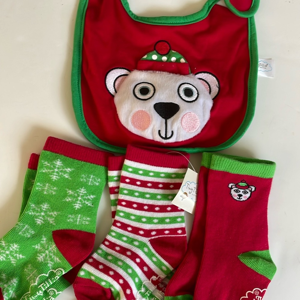 NWT Bundle: holiday bib & socks